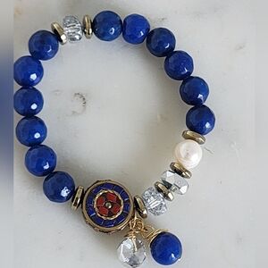 Elegant Blue and Gold Beaded Bracelet